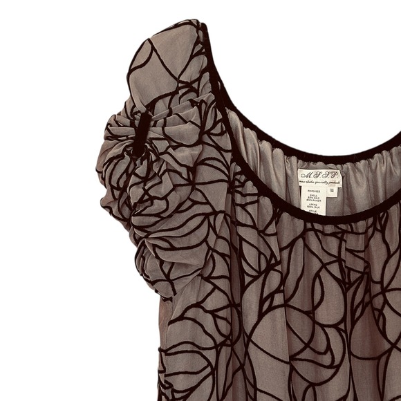 Whimsigoth Burnout Velvet Silk Dress Size M Black Floral Ruched Sleeve Cocktail - Picture 2 of 5